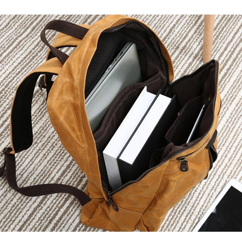 Vattentät Vaxad Canvas Ryggsäck Laptop Daypack