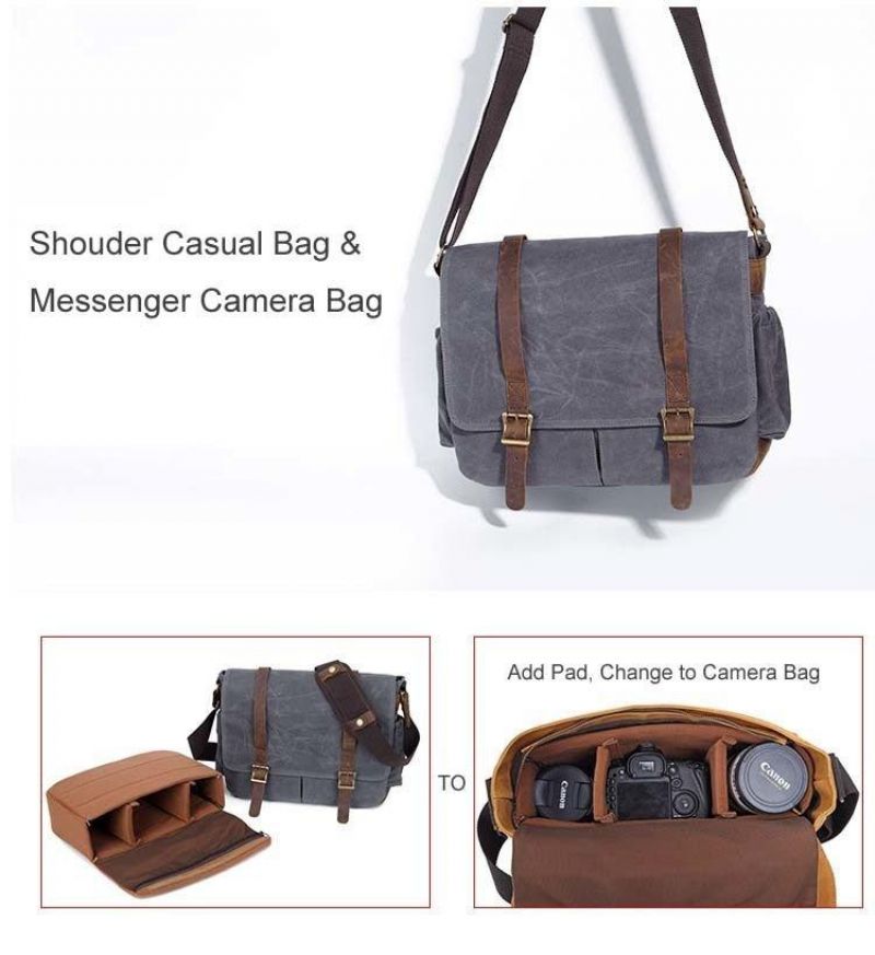 Vaxad Canvas Dslr Kamera Messenger-väska