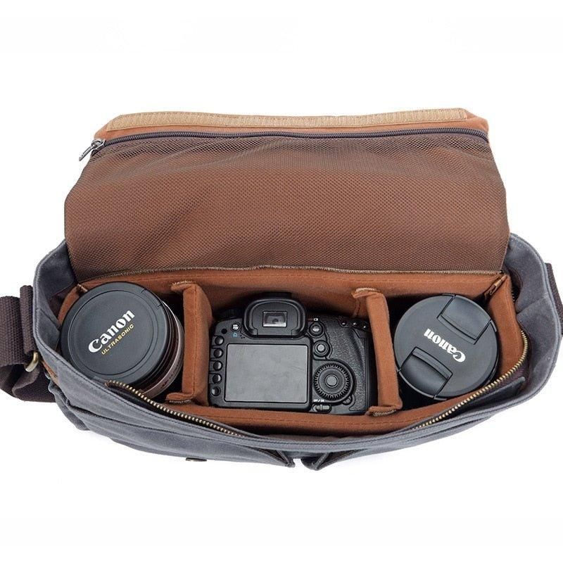 Vaxad Canvas Dslr Kamera Messenger-väska