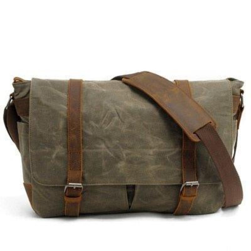 Vintage Canvas Läder Trim Kamera Messenger-väska