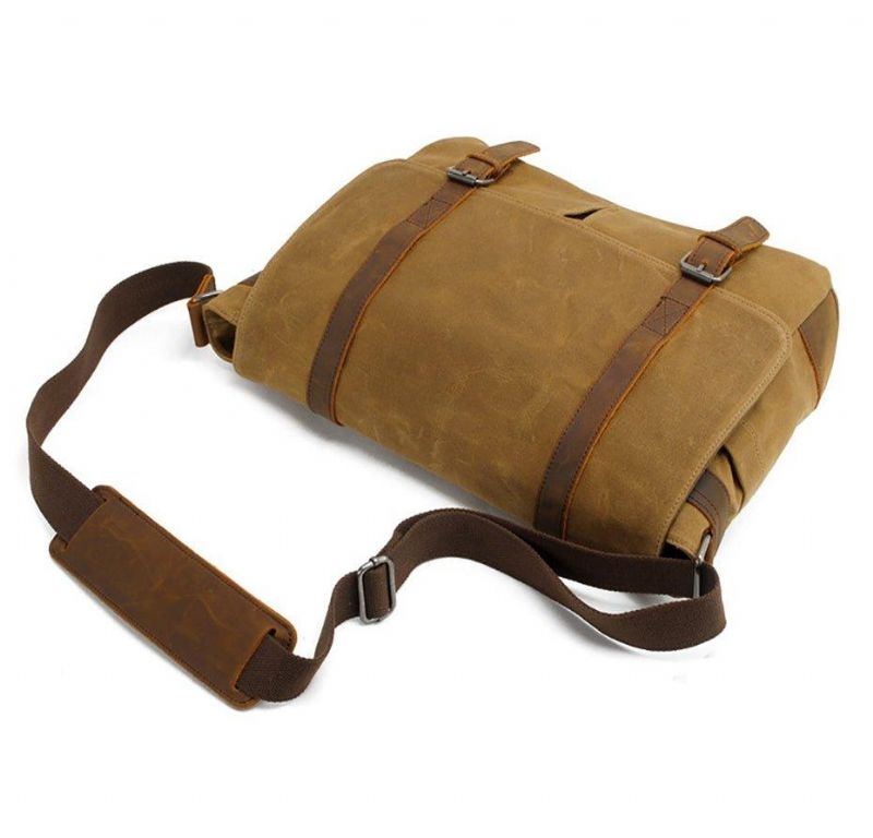 Vintage Canvas Läder Trim Kamera Messenger-väska