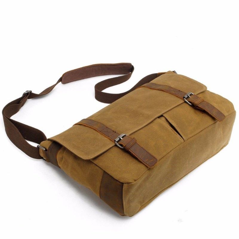 Vintage Canvas Läder Trim Kamera Messenger-väska