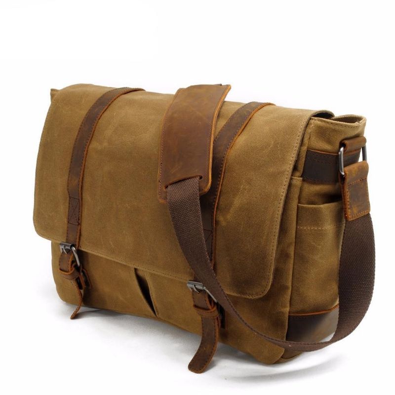 Vintage Canvas Läder Trim Kamera Messenger-väska