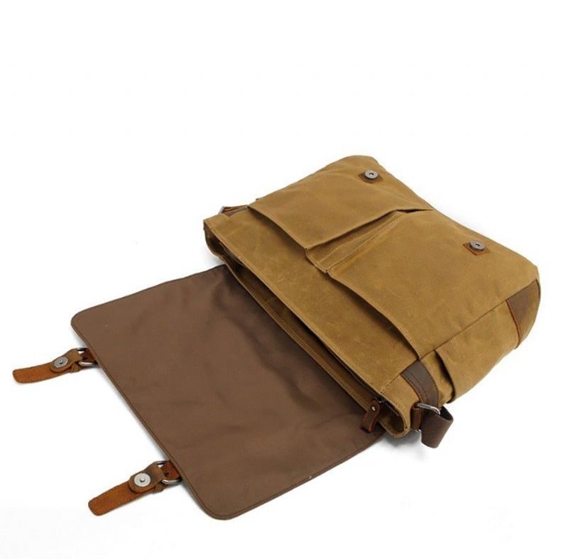 Vintage Canvas Läder Trim Kamera Messenger-väska