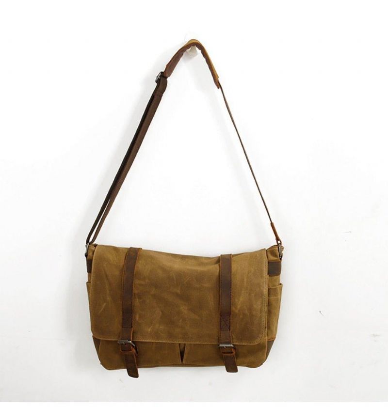 Vintage Canvas Läder Trim Kamera Messenger-väska