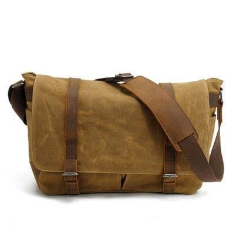 Vintage Canvas Läder Trim Kamera Messenger-väska