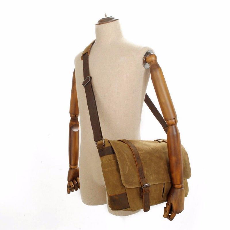 Vintage Canvas Läder Trim Kamera Messenger-väska