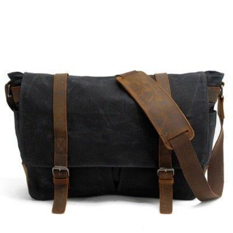 Vintage Canvas Läder Trim Kamera Messenger-väska