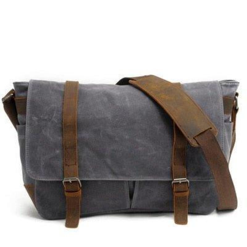 Vintage Canvas Läder Trim Kamera Messenger-väska