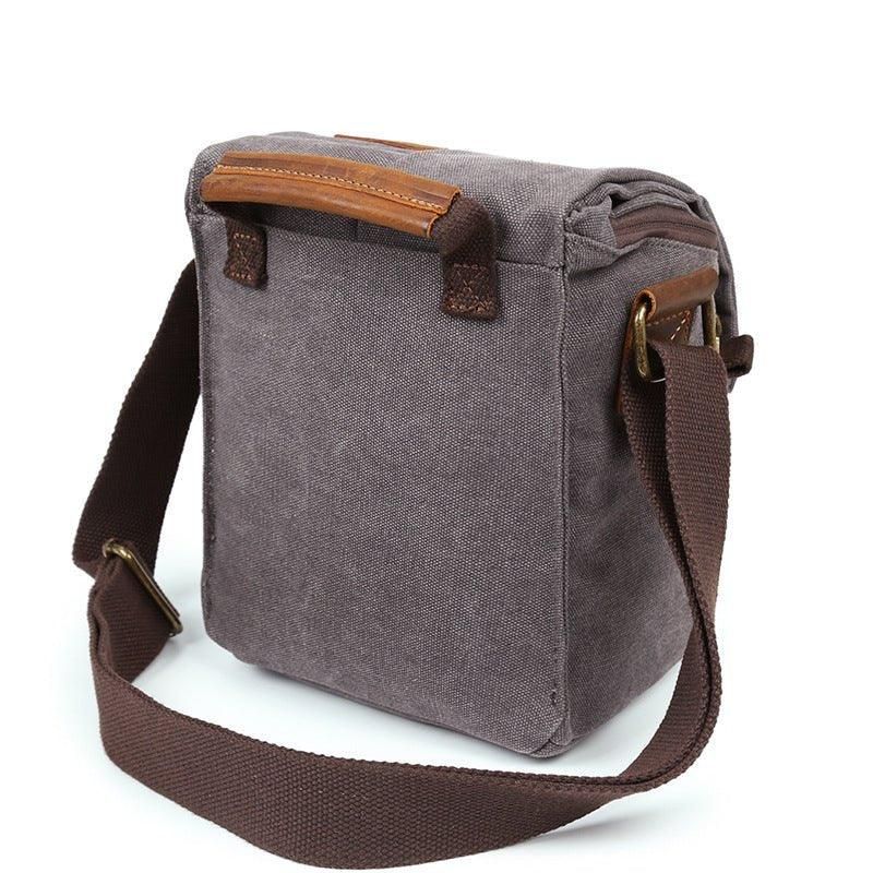 Vintage Canvas Läder Trim Stötsäker Kamera Messenger-väska