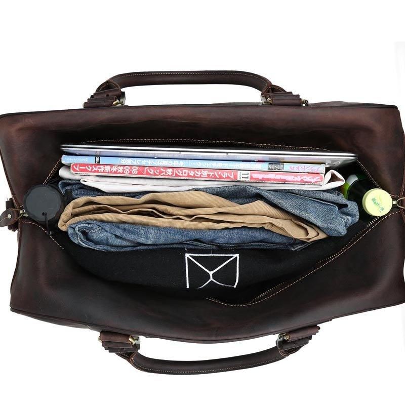 Vintage Läder Duffel Reseväska För Män