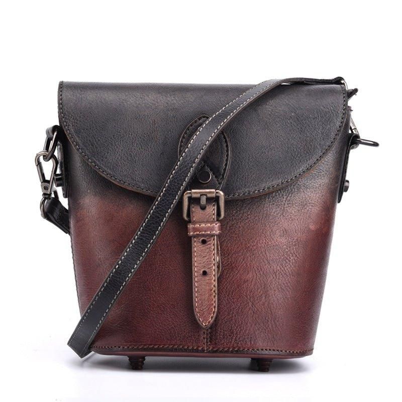 Vintage Läder Mini Bucket Crossbody-väska För Kvinnor