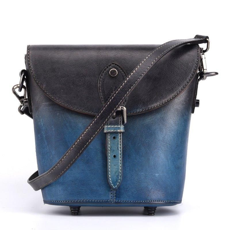 Vintage Läder Mini Bucket Crossbody-väska För Kvinnor