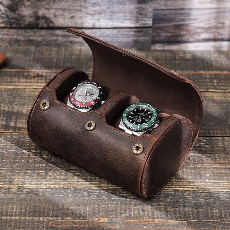 Vintage Leather Watch Roll Case För 2 Klockor