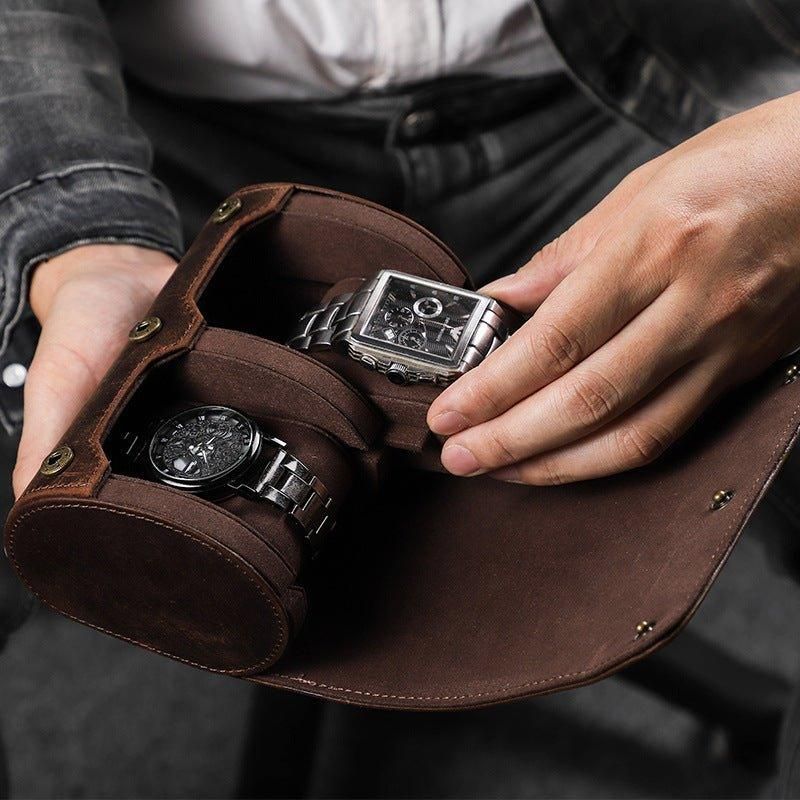 Vintage Leather Watch Roll Case För 2 Klockor