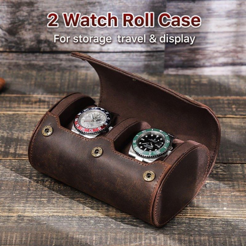 Vintage Leather Watch Roll Case För 2 Klockor