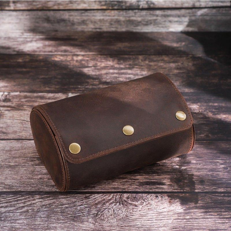 Vintage Leather Watch Roll Case För 2 Klockor