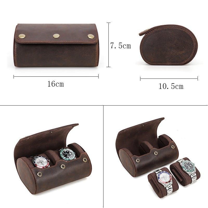 Vintage Leather Watch Roll Case För 2 Klockor