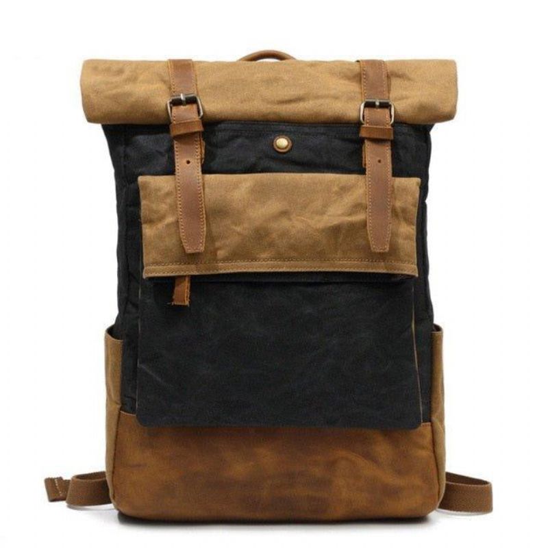 Vintage Vaxad Canvas Ryggsäck Roll Top Travel