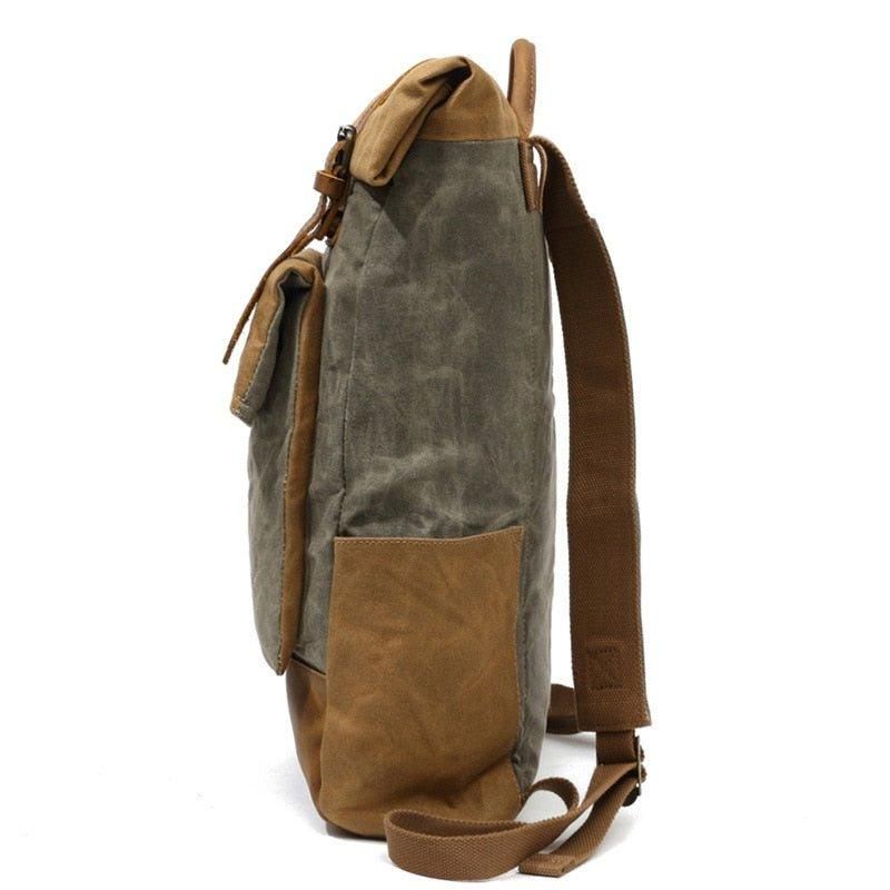 Vintage Vaxad Canvas Ryggsäck Roll Top Travel