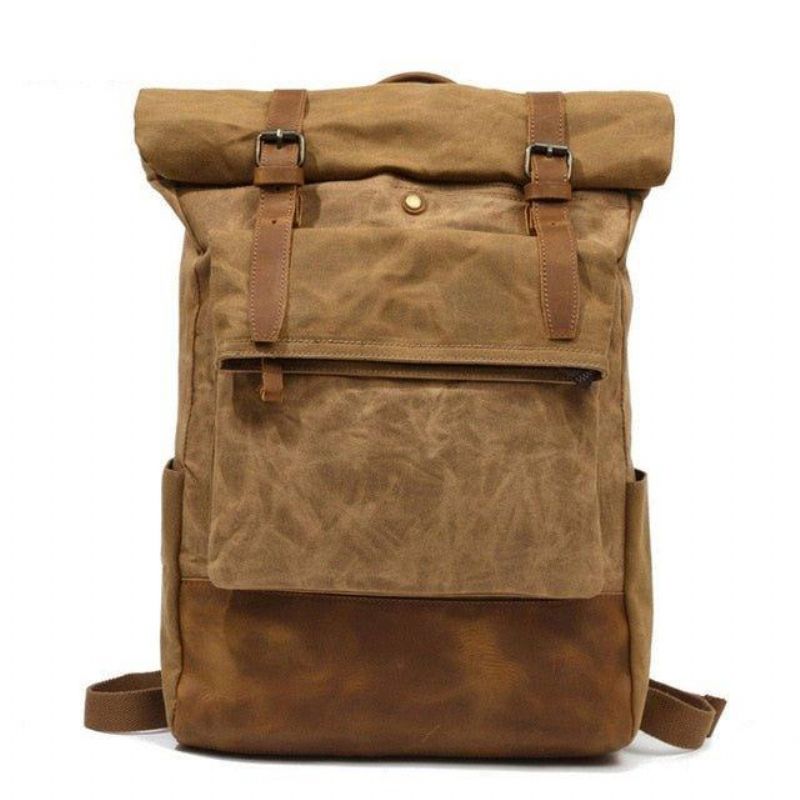 Vintage Vaxad Canvas Ryggsäck Roll Top Travel