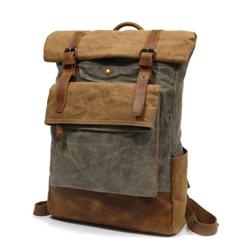 Vintage Vaxad Canvas Ryggsäck Roll Top Travel