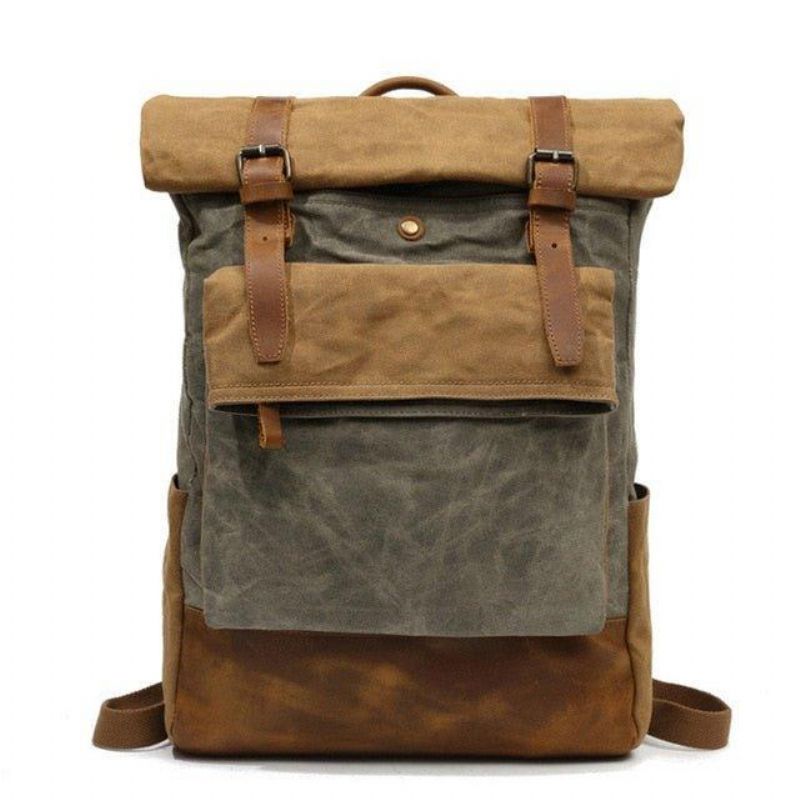 Vintage Vaxad Canvas Ryggsäck Roll Top Travel