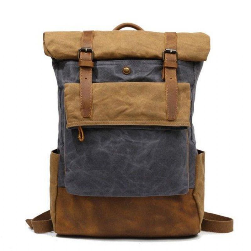 Vintage Vaxad Canvas Ryggsäck Roll Top Travel