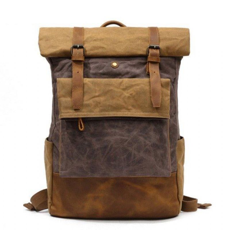 Vintage Vaxad Canvas Ryggsäck Roll Top Travel